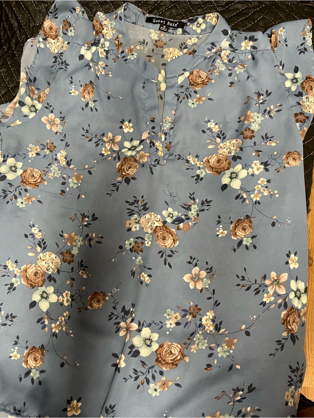 Sweet Rain Floral Sleeveless Top in Dusty Blue and Cream